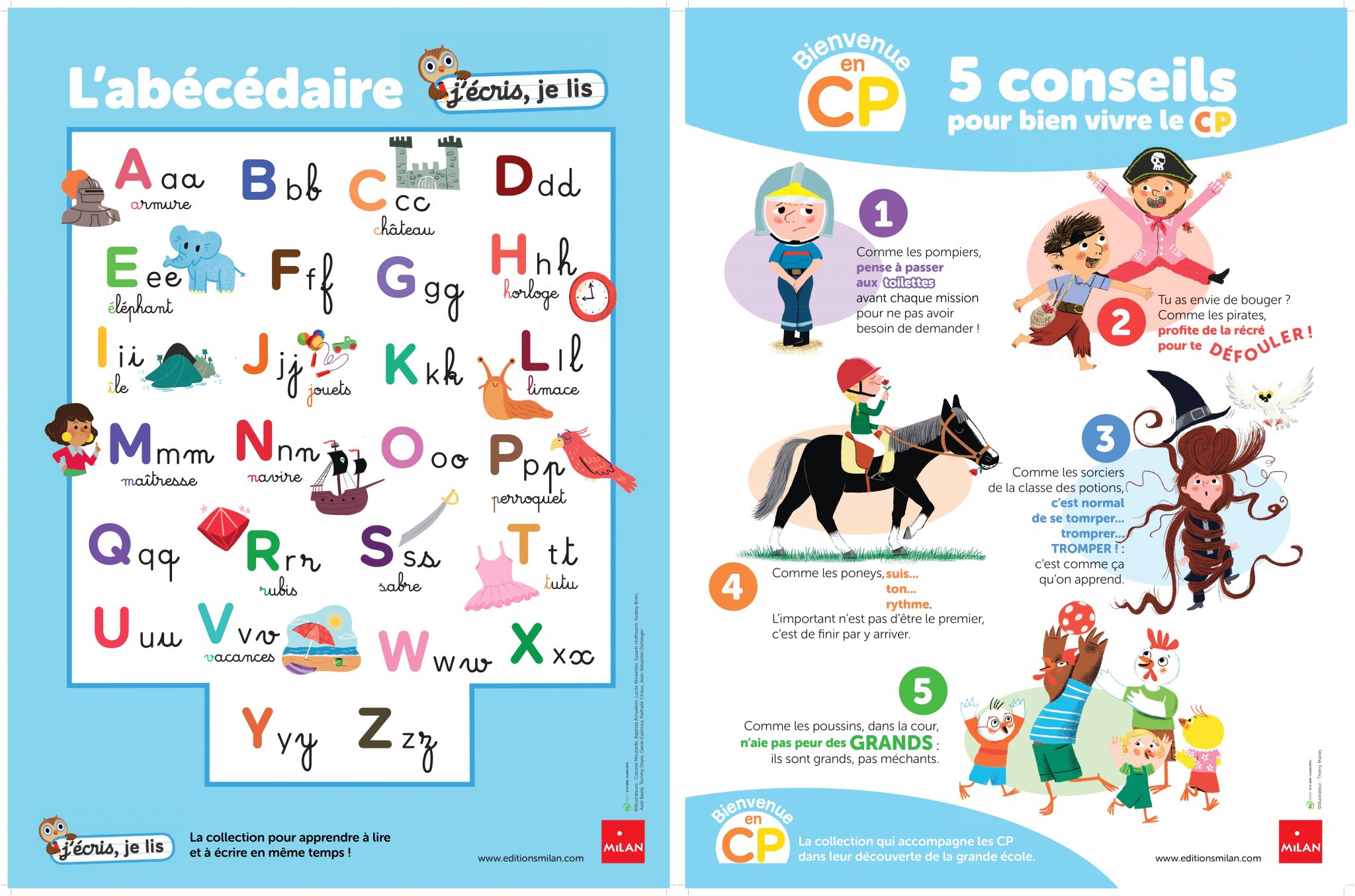 Le poster Abécédaire / Conseils pour bien vivre le CP - Editions Milan